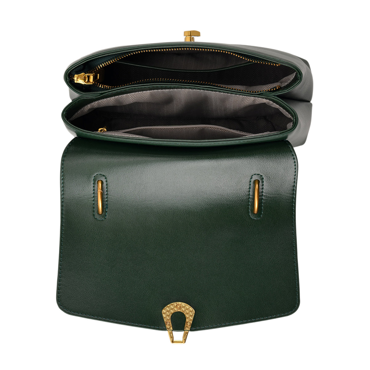 Genuine Leather Top-Handle Satchel Bag with Adjustable Shoulder Strap - Dark Green V32643156 6