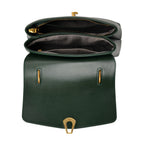 Genuine Leather Top-Handle Satchel Bag with Adjustable Shoulder Strap - Dark Green_8566635_5