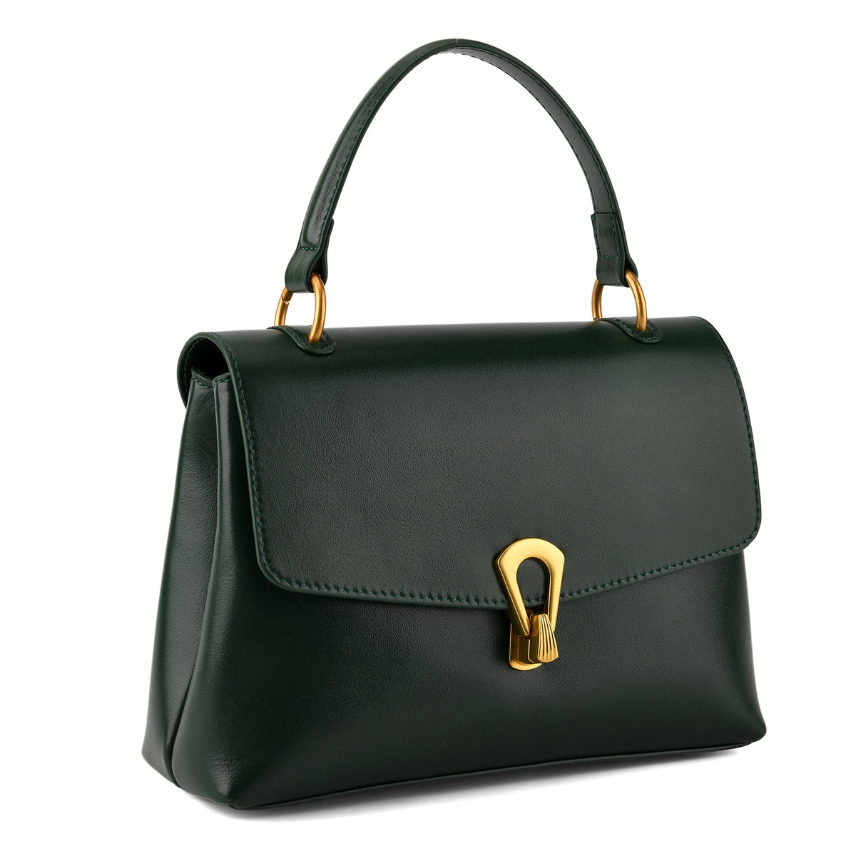 Genuine Leather Top-Handle Satchel Bag with Adjustable Shoulder Strap - Dark Green V32643156 8