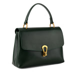 Genuine Leather Top-Handle Satchel Bag with Adjustable Shoulder Strap - Dark Green_8566635_7