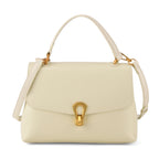 Genuine Leather Top-Handle Satchel Bag with Adjustable Shoulder Strap - Cream_8566637
