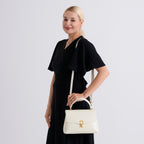 Genuine Leather Top-Handle Satchel Bag with Adjustable Shoulder Strap - Cream_8566637_2