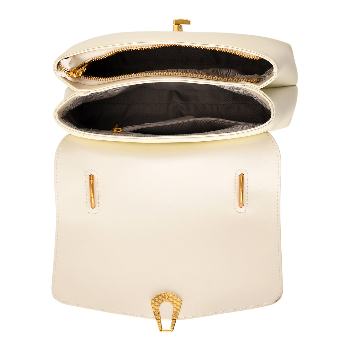 Genuine Leather Top-Handle Satchel Bag with Adjustable Shoulder Strap - Cream V32626871 6