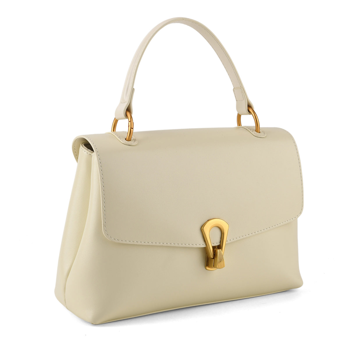 Genuine Leather Top-Handle Satchel Bag with Adjustable Shoulder Strap - Cream V32626871 8