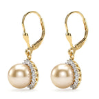 Luxuriant - AAA Golden South Sea Pearl (9-11mm) & Lab Grown Diamond (0.58ct) (SI/G-H) Lever Back Earring in 18K Vermeil Yellow Gold Plated Sterling Silver_8566650_3