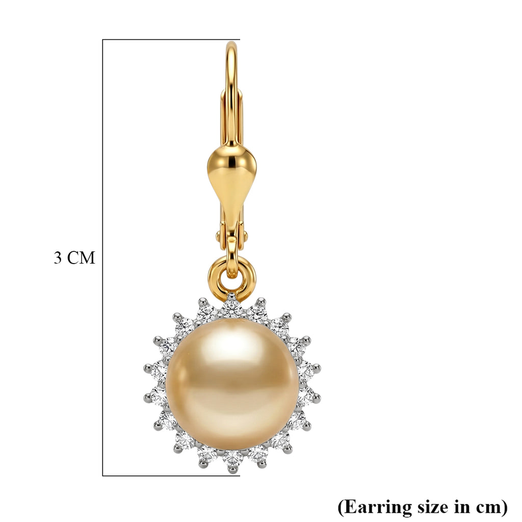 Luxuriant - AAA Golden South Sea Pearl (9-11mm) & Lab Grown Diamond (0.58ct) (SI/G-H) Lever Back Earring in 18K Vermeil Yellow Gold Plated Sterling Silver_8566650_5