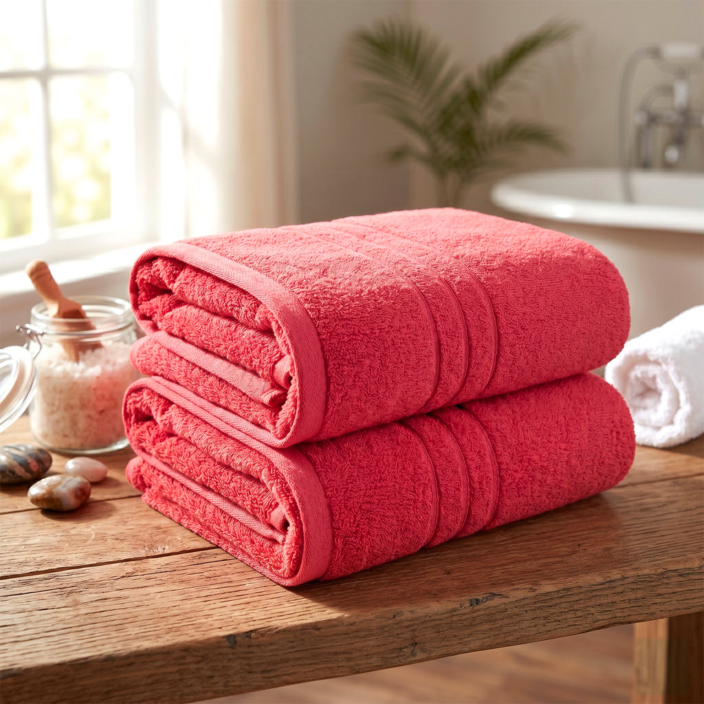 Livmore Set of 2 - Cotton Terry Bath Towel 550GSM (Size 88x172cm) - Coral Pink_8566674_1