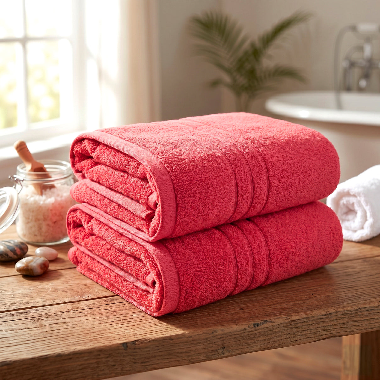 Livmore Set of 2 - Cotton Bath Sheets 550GSM (Size 88x172cm) - Coral 8566674 1