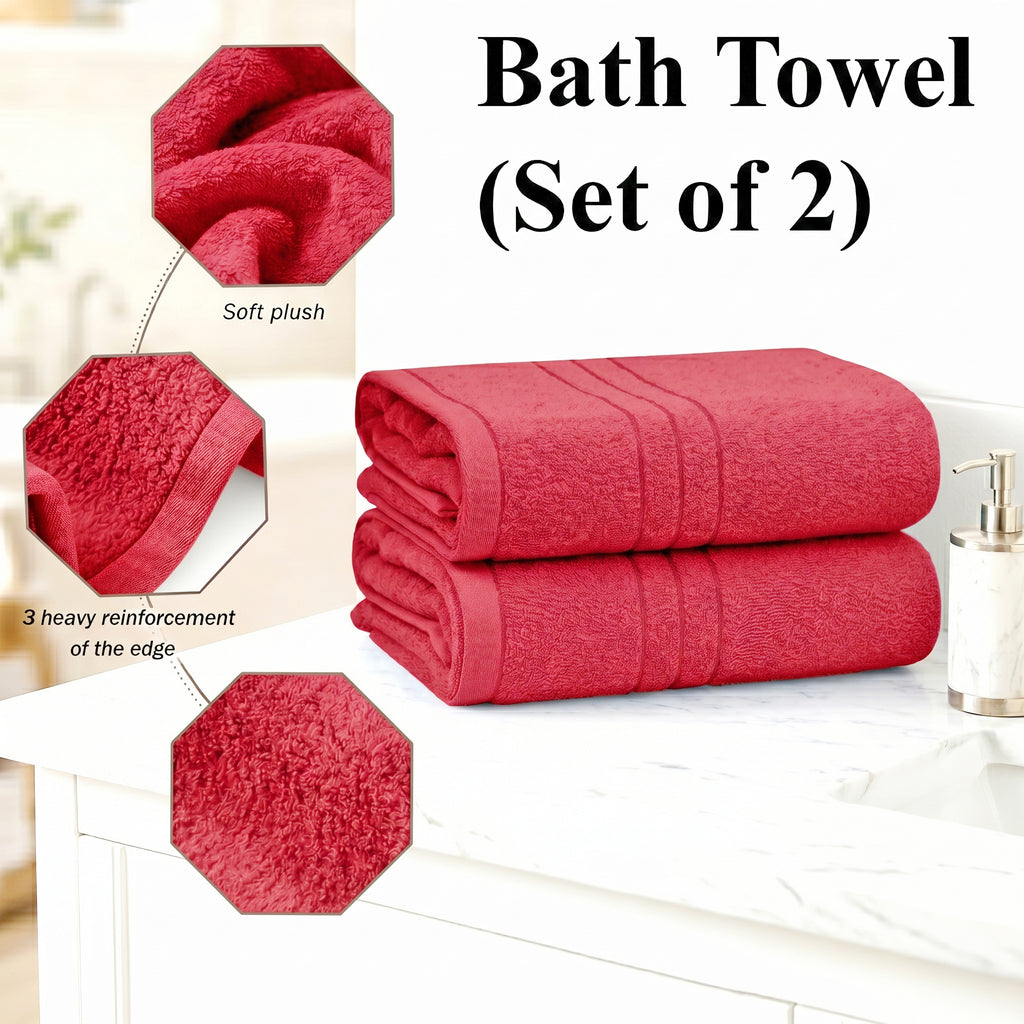 Livmore Set of 2 - Cotton Terry Bath Towel 550GSM (Size 88x172cm) - Coral Pink_8566674_2