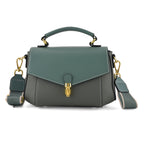 Genuine Leather Flap Over Satchel Crossbody Bag with 2 Straps - Dark Green_8566685