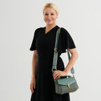 Genuine Leather Flap Over Satchel Crossbody Bag with 2 Straps - Dark Green_8566685_2