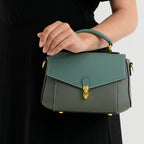 Genuine Leather Flap Over Satchel Crossbody Bag with 2 Straps - Dark Green_8566685_3