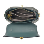 Genuine Leather Flap Over Satchel Crossbody Bag with 2 Straps - Dark Green_8566685_5
