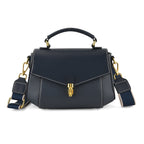 Genuine Leather Flap Over Satchel Crossbody Bag with 2 Straps - Navy_8566687