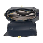 Genuine Leather Flap Over Satchel Crossbody Bag with 2 Straps - Navy_8566687_5