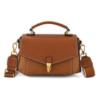 Genuine Leather Flap Over Satchel Crossbody Bag with 2 Straps - Dark Green - Windsor Tan_8566688