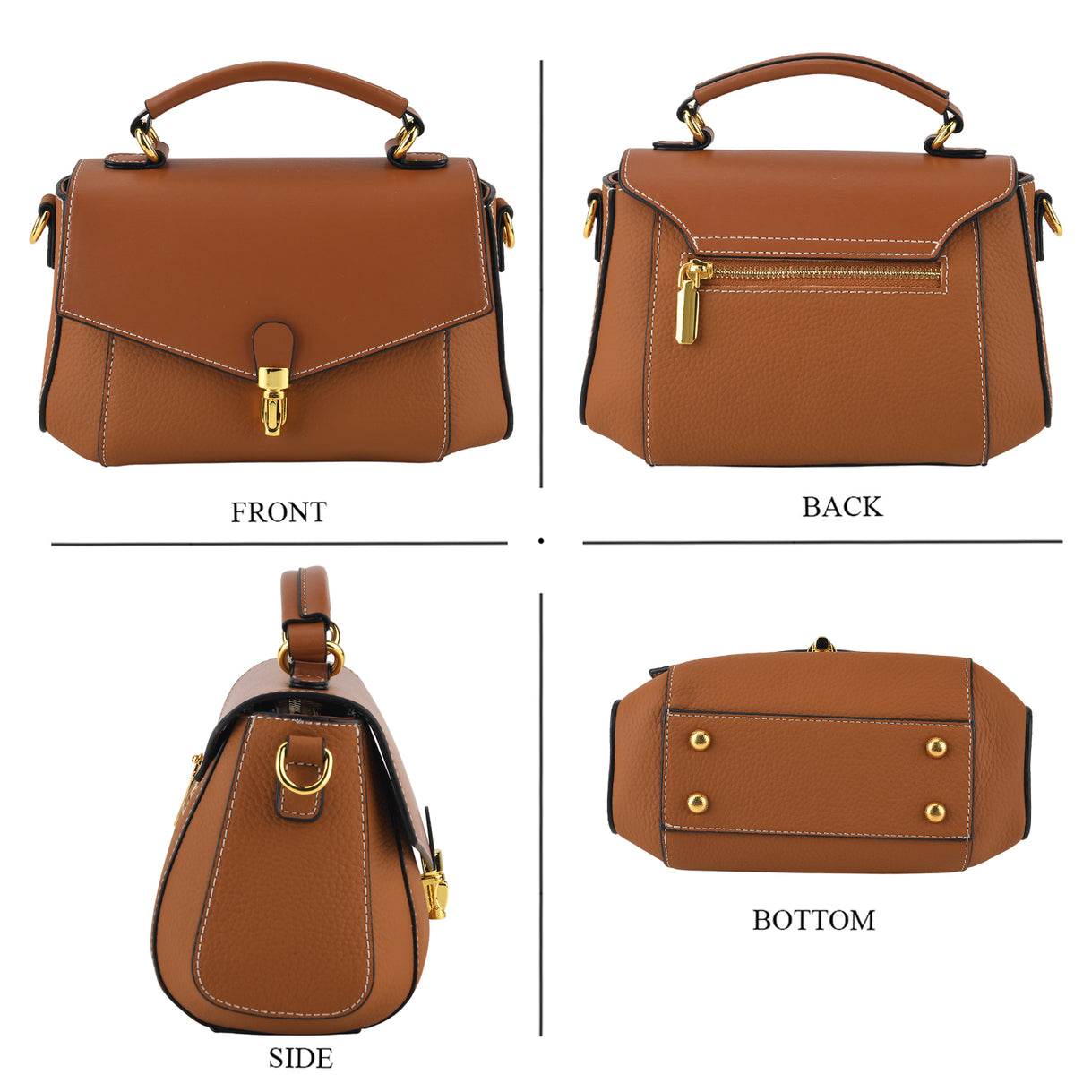 Genuine Leather Flap Over Satchel Crossbody Bag with 2 Straps - Dark Green - Windsor Tan V32520733 4