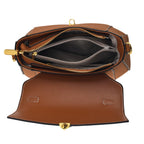Genuine Leather Flap Over Satchel Crossbody Bag with 2 Straps - Dark Green - Windsor Tan_8566688_5