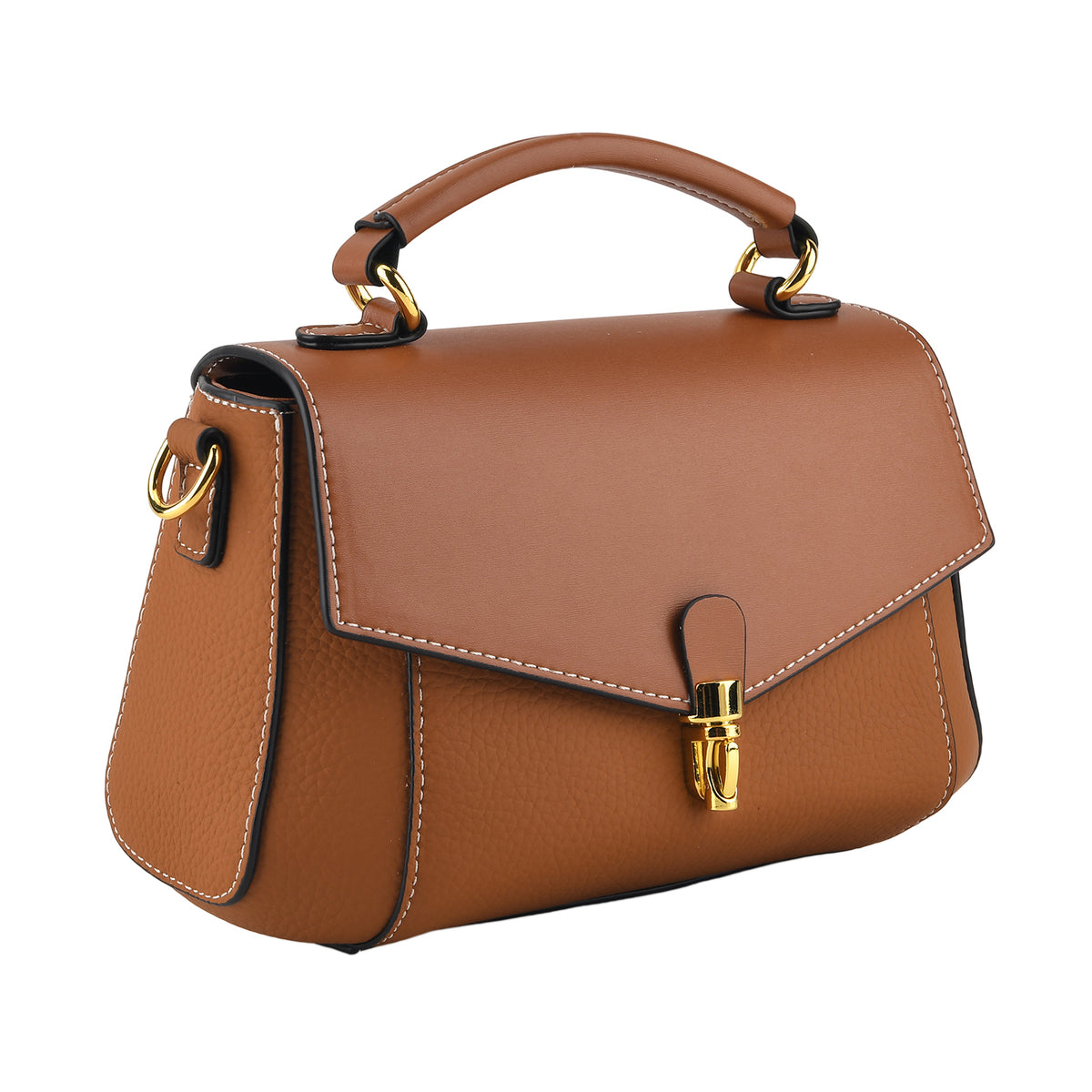Genuine Leather Flap Over Satchel Crossbody Bag with 2 Straps - Dark Green - Windsor Tan V32520733 7