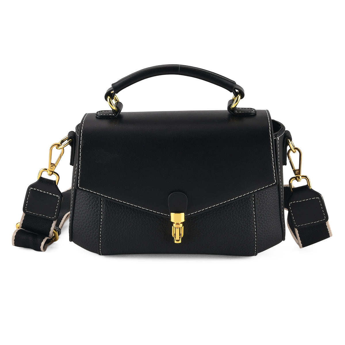 Genuine Leather Flap Over Satchel Crossbody Bag with 2 Straps - Dark Green - Black V32519035 0