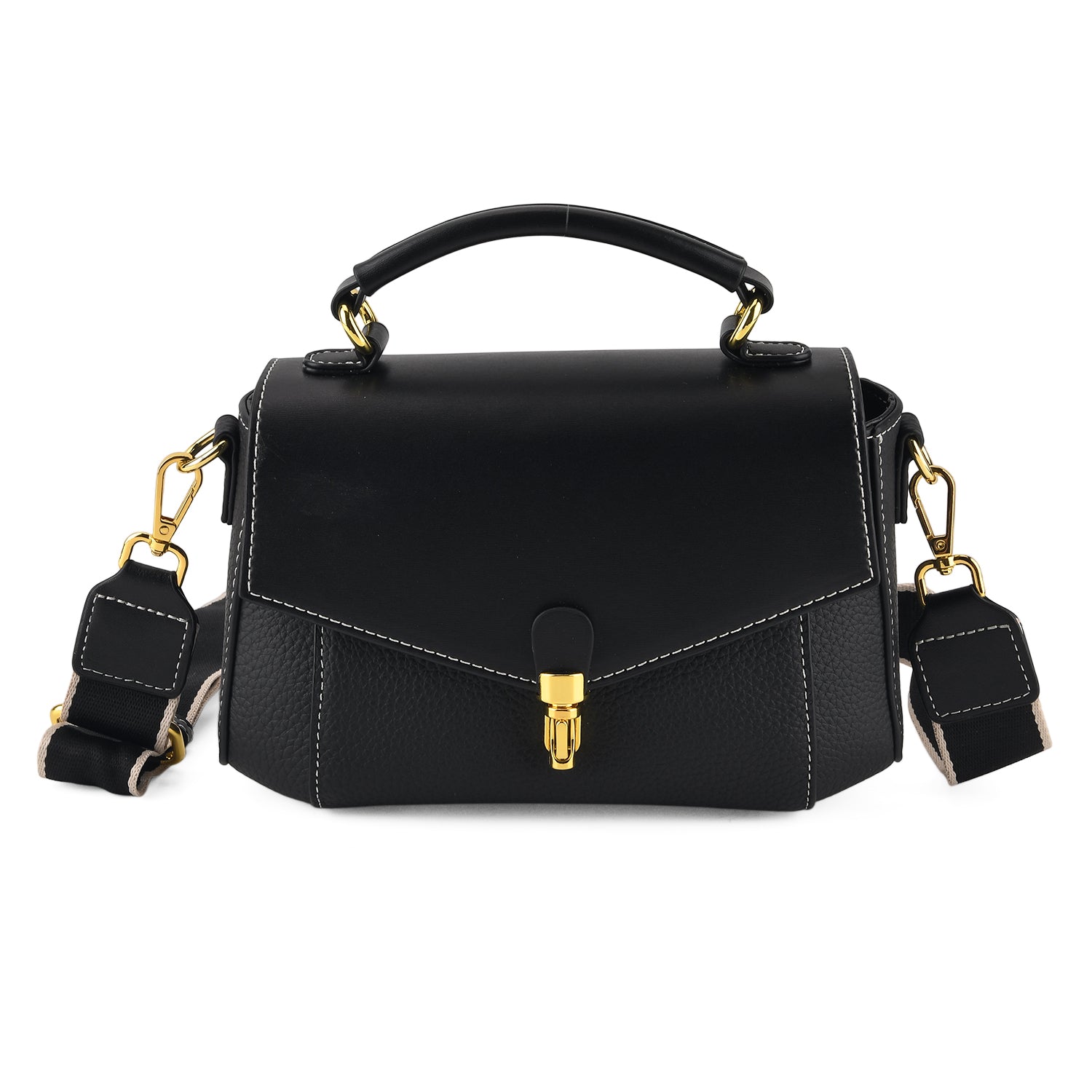 Genuine Leather Flap Over Satchel Crossbody Bag with 2 Straps - Dark Green - Black V32519035 0