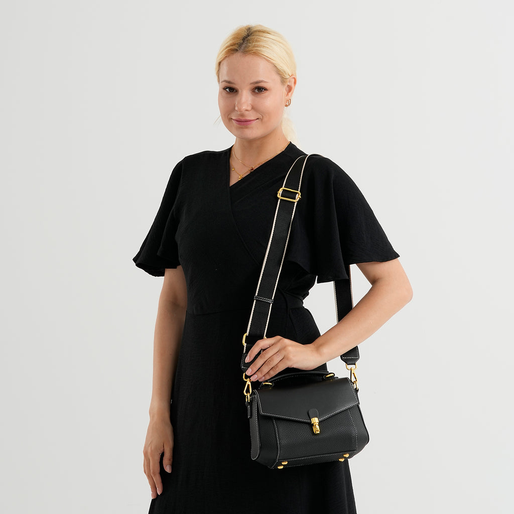 Genuine Leather Flap Over Satchel Crossbody Bag with 2 Straps - Dark Green - Black_8566690_2