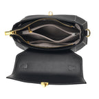 Genuine Leather Flap Over Satchel Crossbody Bag with 2 Straps - Dark Green - Black_8566690_5