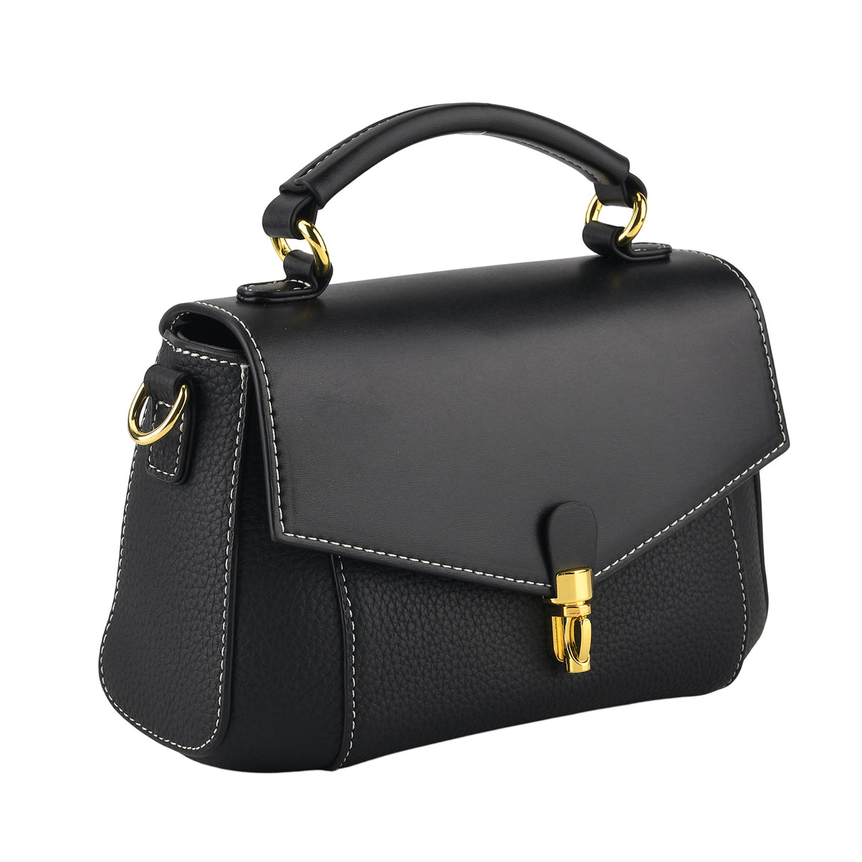 Genuine Leather Flap Over Satchel Crossbody Bag with 2 Straps - Dark Green - Black V32519035 7