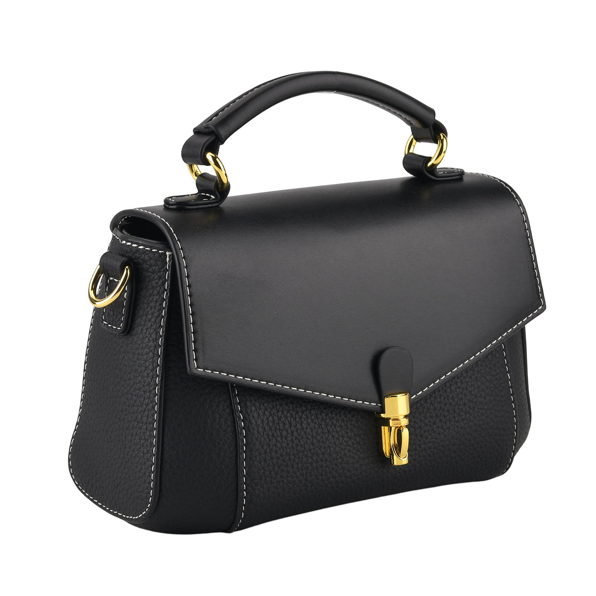 Genuine Leather Flap Over Satchel Crossbody Bag with 2 Straps - Dark Green - Black V32519035 7
