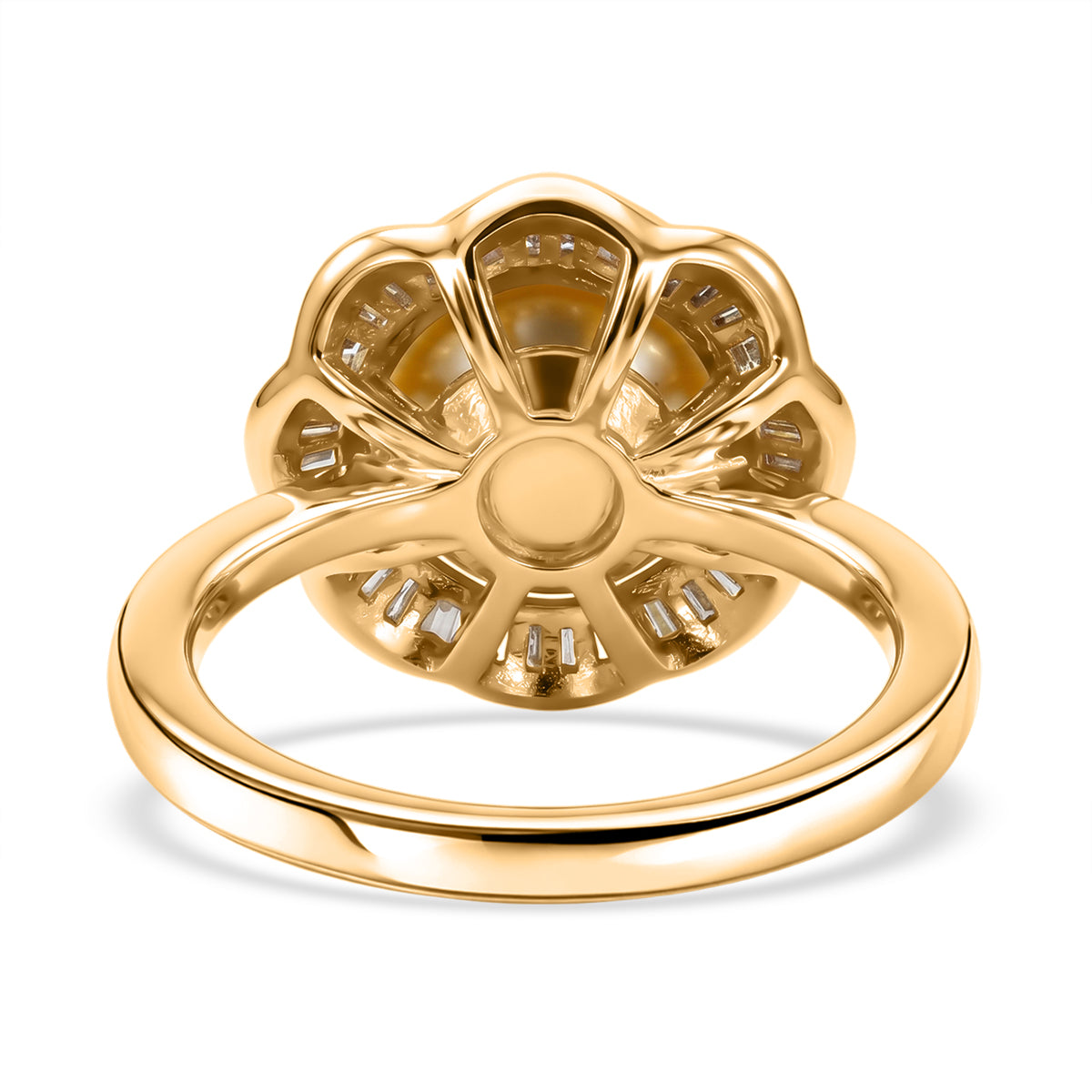 AAA Golden South Sea Pearl (10-11mm) &amp; Natural White Diamond (0.20ct) Halo Ring in 18K Vermeil Yellow Gold Plated Sterling Silver V32531379 5