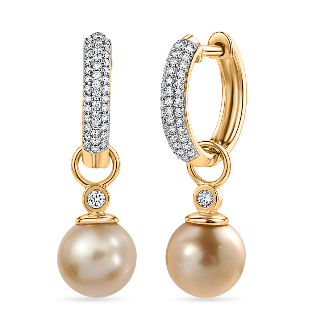 Luxuriant - AAA Golden South Sea Pearl (9-11mm) & Lab Grown Diamond (0.55ct)  (SI/G-H) Drop Earring with Hoop in 18K Vermeil Yellow Gold Plated Sterling Silver_8566704
