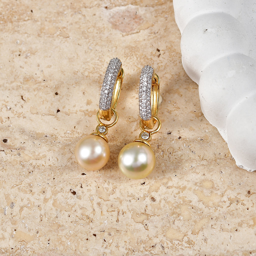 Luxuriant - AAA Golden South Sea Pearl (9-11mm) & Lab Grown Diamond (0.55ct)  (SI/G-H) Drop Earring with Hoop in 18K Vermeil Yellow Gold Plated Sterling Silver_8566704_2