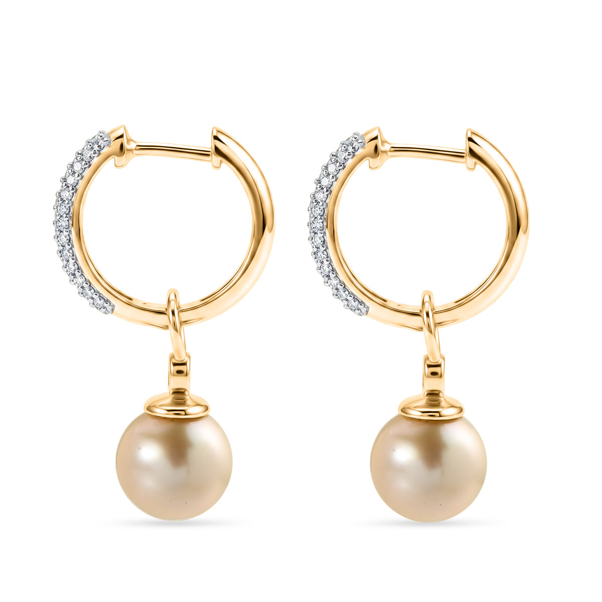 Luxuriant - AAA Golden South Sea Pearl (9-11mm) &amp; Lab Grown Diamond (0.55ct)  (SI/G-H) Drop Earring with Hoop in 18K Vermeil Yellow Gold Plated Sterling Silver V32534773 4