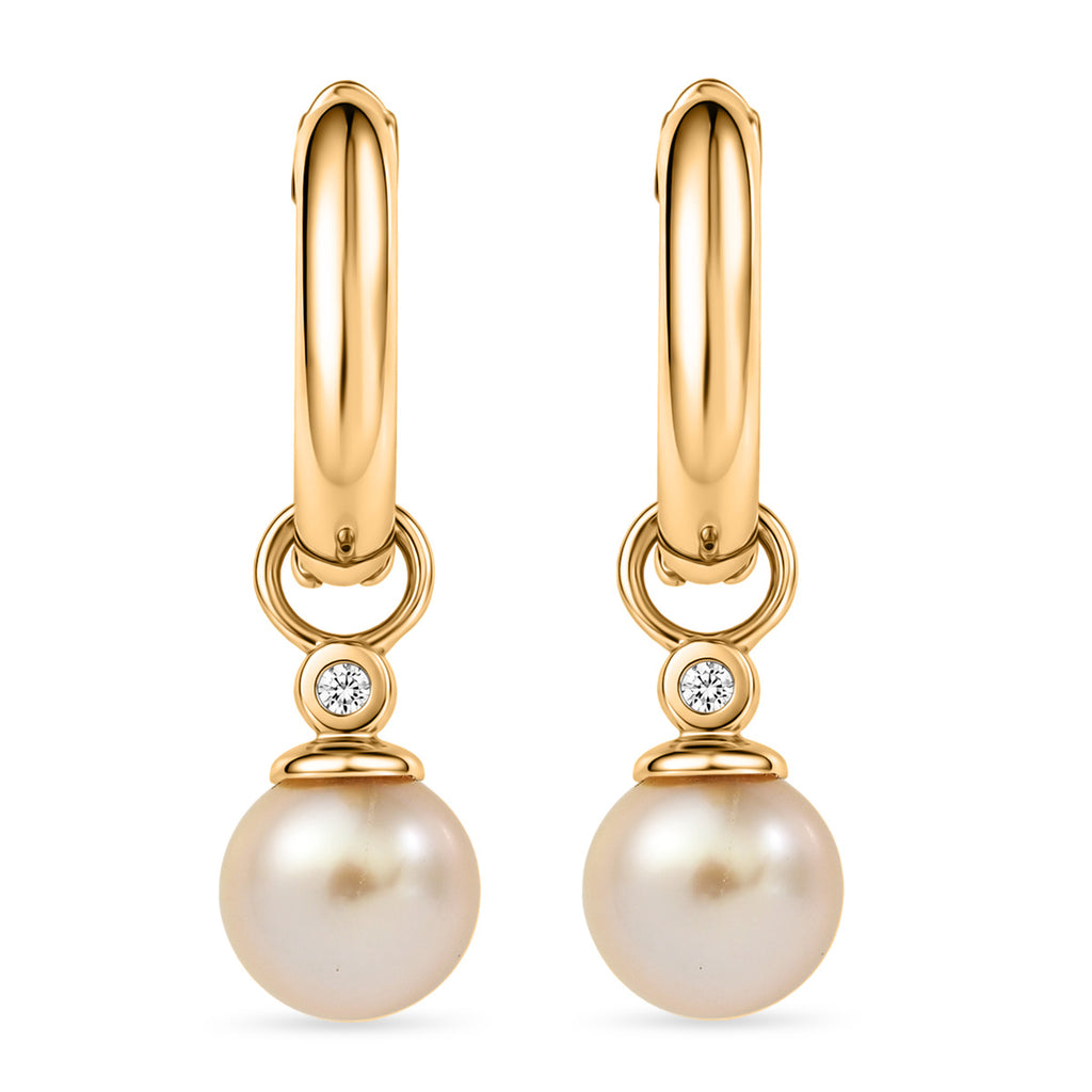 Luxuriant - AAA Golden South Sea Pearl (9-11mm) & Lab Grown Diamond (0.55ct)  (SI/G-H) Drop Earring with Hoop in 18K Vermeil Yellow Gold Plated Sterling Silver_8566704_4