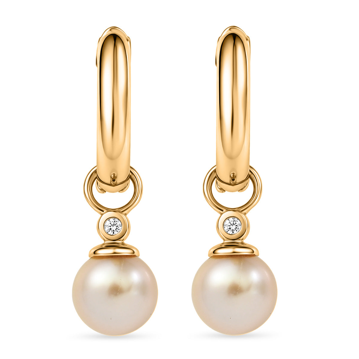 Luxuriant - AAA Golden South Sea Pearl (9-11mm) &amp; Lab Grown Diamond (0.55ct)  (SI/G-H) Drop Earring with Hoop in 18K Vermeil Yellow Gold Plated Sterling Silver V32534773 5