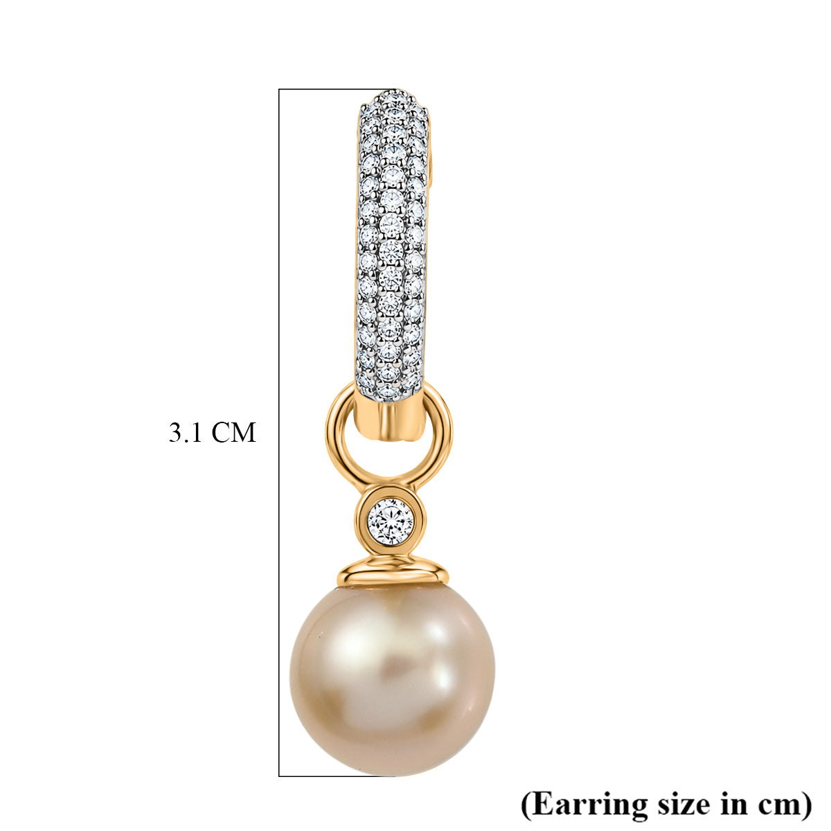 Luxuriant - AAA Golden South Sea Pearl (9-11mm) &amp; Lab Grown Diamond (0.55ct)  (SI/G-H) Drop Earring with Hoop in 18K Vermeil Yellow Gold Plated Sterling Silver V32534773 6