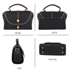 Genuine Leather Structured Flapover Satchel Bag with Webbing Strap - Black_8566737_4
