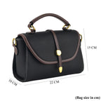 Genuine Leather Structured Flapover Satchel Bag with Webbing Strap - Black_8566737_8