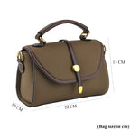 Genuine Leather Structured Flapover Satchel Bag with Webbing Strap - Khaki_8566745_8
