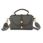 Genuine Leather Structured Flapover Satchel Bag with Webbing Strap - Green_8566747