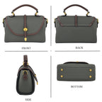 Genuine Leather Structured Flapover Satchel Bag with Webbing Strap - Green_8566747_4