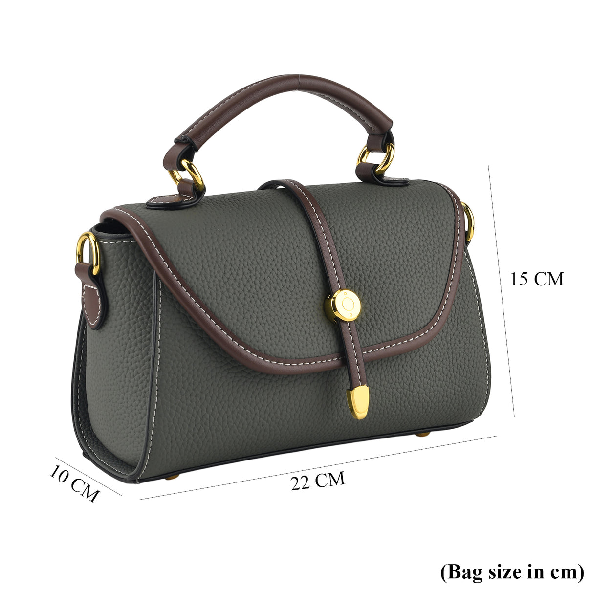 Genuine Leather Structured Flapover Satchel Bag with Webbing Strap - Green V32521268 8
