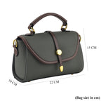 Genuine Leather Structured Flapover Satchel Bag with Webbing Strap - Green_8566747_8