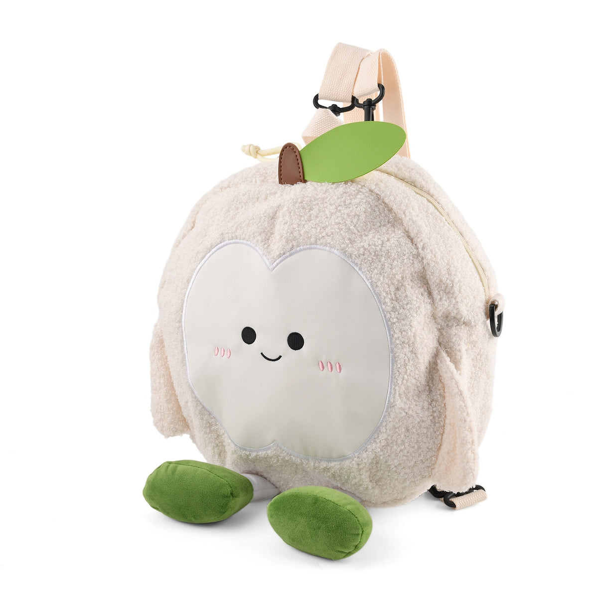 Novelty Plush Apple Character Crossbody Bag - Cream V32668779 0
