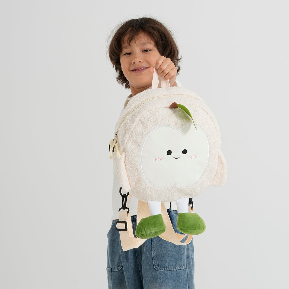 Novelty Plush Apple Character Crossbody Bag - Cream V32668779 2