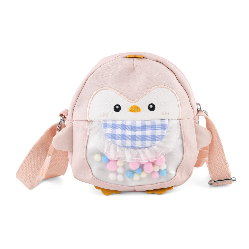 Novelty Penguin Cartoon Crossbody Ita Bag with Pom Pom Window - Pink_8567105