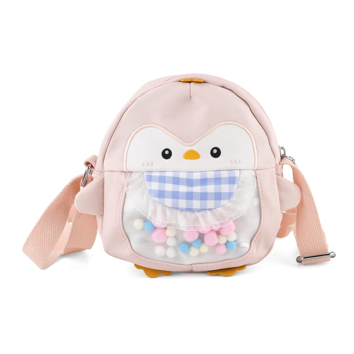 Novelty Penguin Cartoon Crossbody Ita Bag with Pom Pom Window - Pink 8567105 1