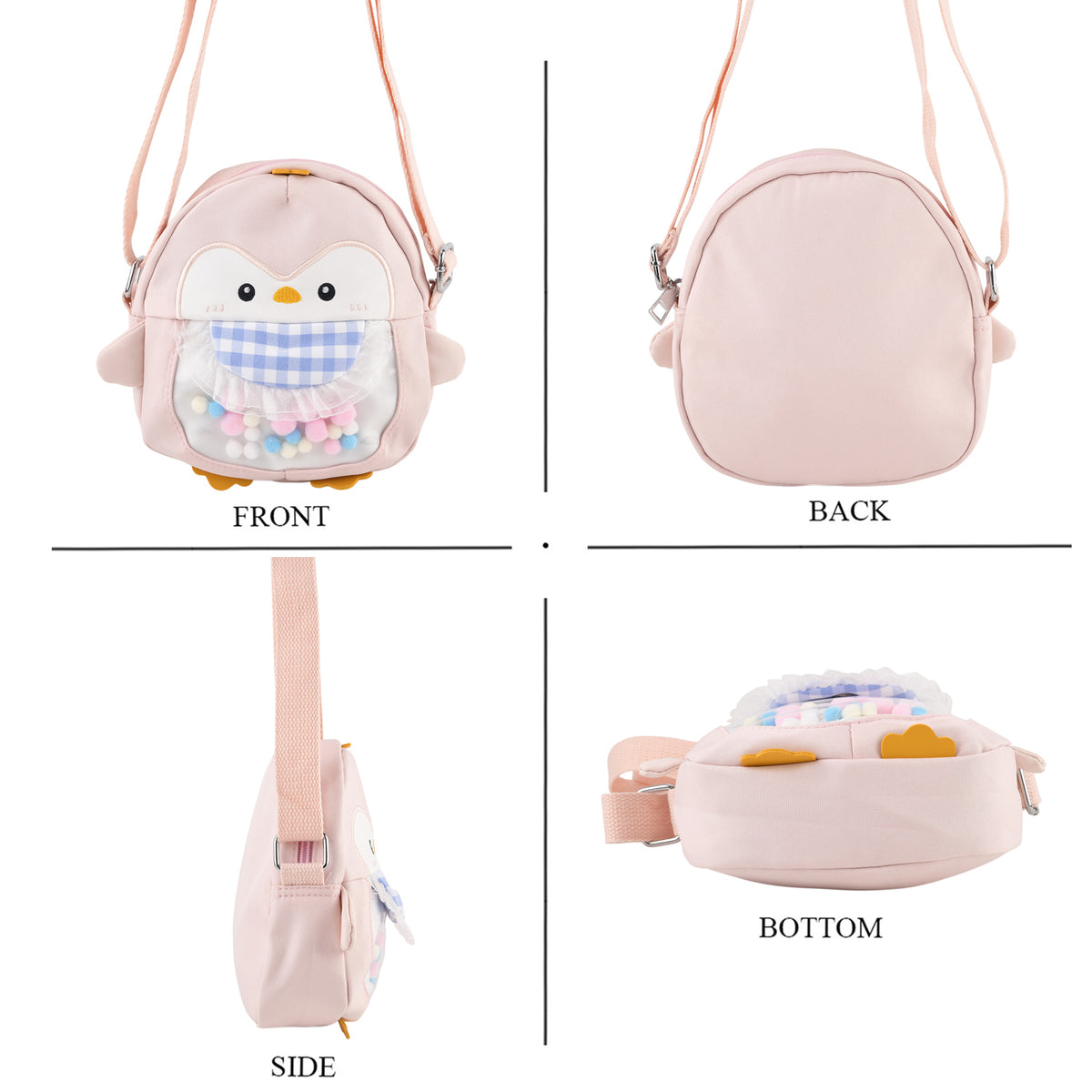 Novelty Penguin Cartoon Crossbody Ita Bag with Pom Pom Window - Pink 8567105 2
