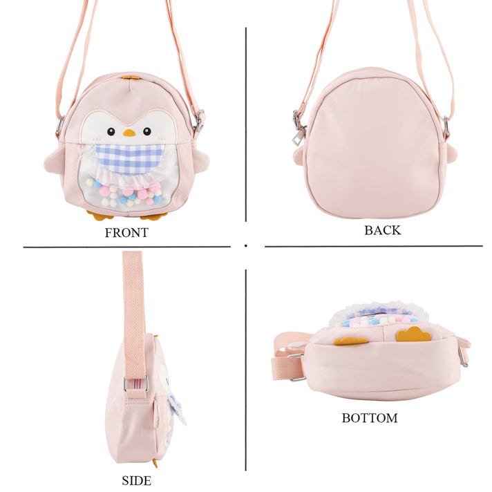 Novelty Penguin Cartoon Crossbody Ita Bag with Pom Pom Window - Pink 8567105 2