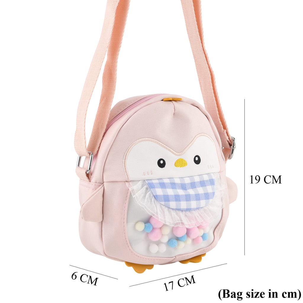 Novelty Penguin Cartoon Crossbody Ita Bag with Pom Pom Window - Pink_8567105_7
